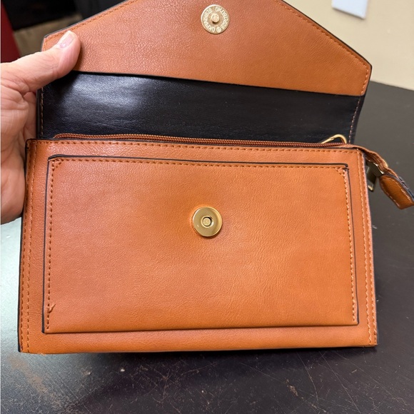 Camel Vegan Leather convertible bag for wallet, wristlet and shoulder bag - Picture 6 of 11